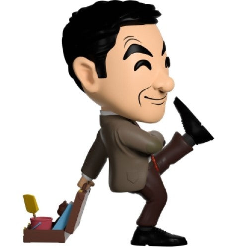 5-inch Youtooz Mr Bean vinyl figurine in a corduroy suit with a suitcase of beach essentials, capturing classic comedy charm.
