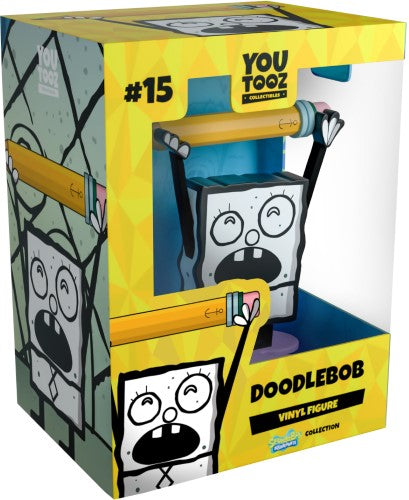 Doodle Bob vinyl figurine featuring quirky eyes, paper-white body, and yellow/pink Magic Pencil, perfect for collectors.
