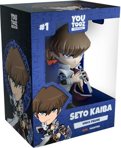Youtooz Seto Kaiba vinyl figurine, 5 inches tall, features his blue cards and iconic style, perfect for collectors and fans.