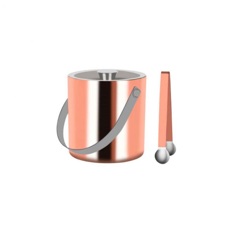 Zanzi Double Wall Ice Bucket in Rose Gold with tongs, perfect for chilling wines and cocktails elegantly.