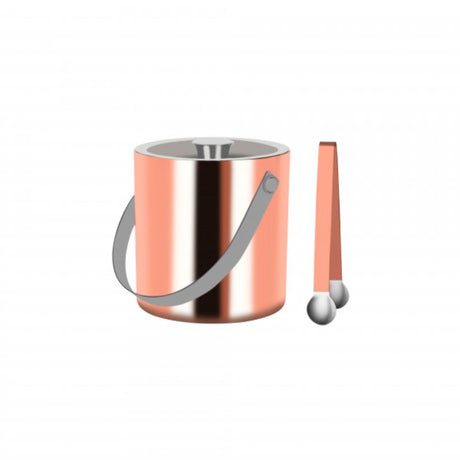 Zanzi Double Wall Ice Bucket in Rose Gold with tongs, perfect for chilling wines and cocktails elegantly.