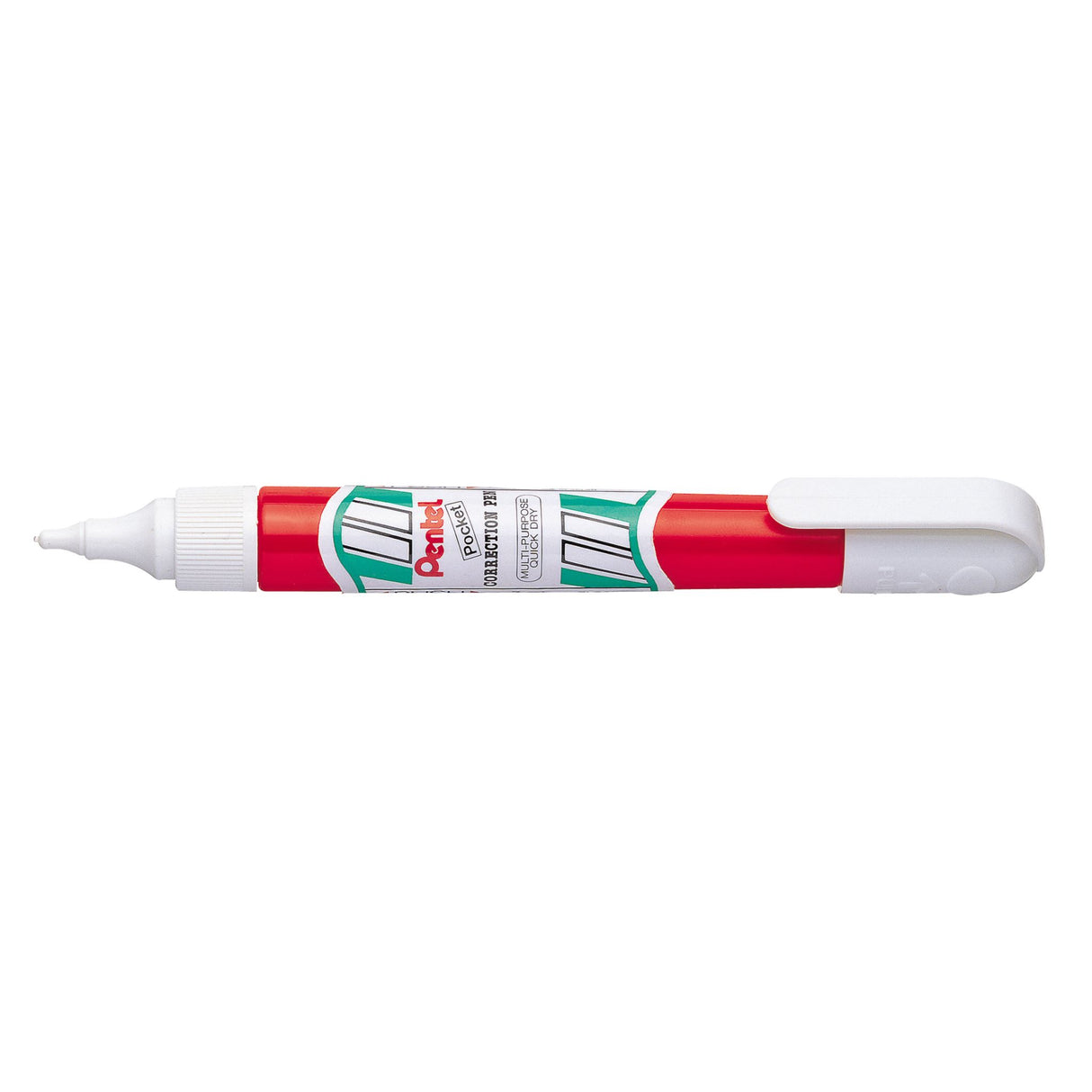 Pentel ZLC21W correction pen pack of 12, medium point, pocket-sized, quick-dry, 7ml, and eco-friendly design.