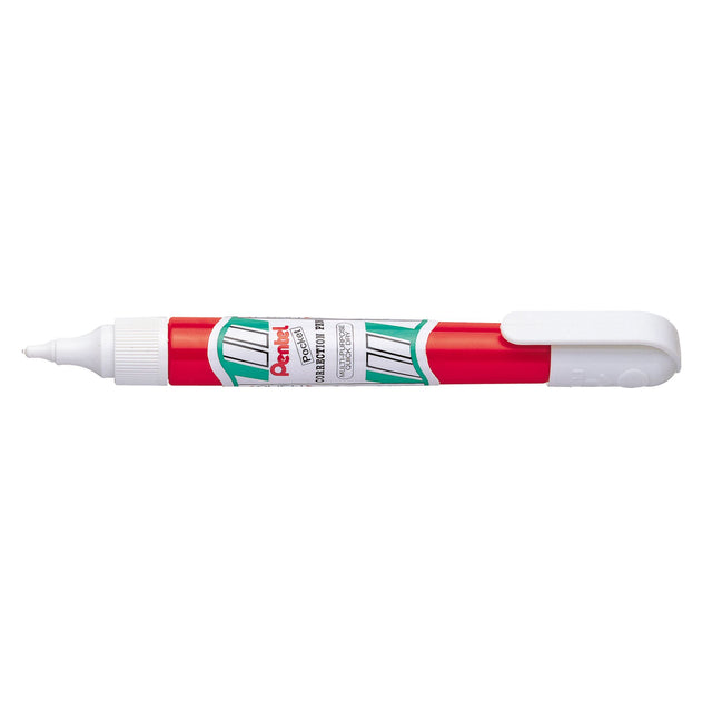 Pentel ZLC21W correction pen pack of 12, medium point, pocket-sized, quick-dry, 7ml, and eco-friendly design.