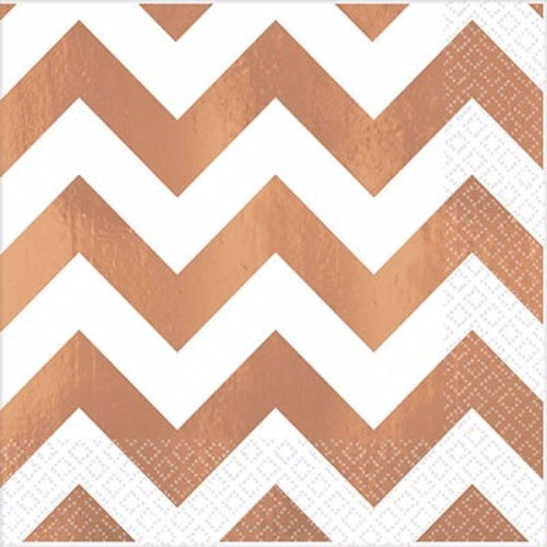Beverage Napkins Chevron Rose Gold Hot Stamped - Pack of 16