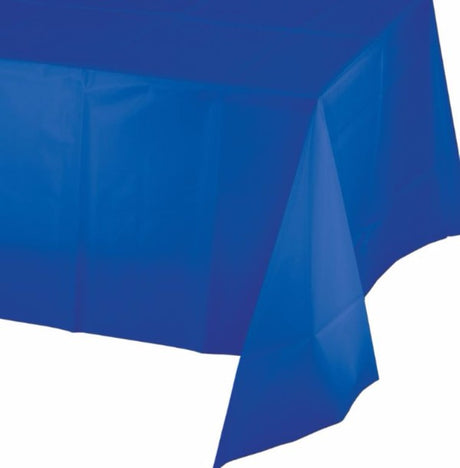 Cobalt Blue plastic tablecover, 137cm x 274cm, perfect for stylish event decor and easy cleanup. Ideal for any occasion.