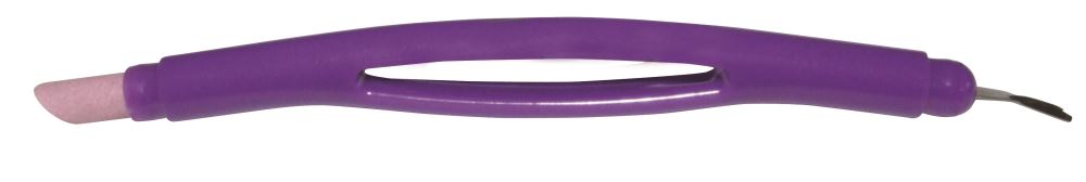 Ergonomic dual-ended cuticle trimmer and pusher for precise cuticle grooming and nail care.