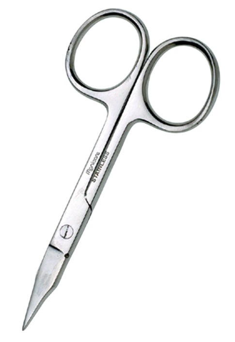 Manicare Straight Nail Scissors in satin stainless steel for precise nail cutting, featuring ergonomic handles for comfort.