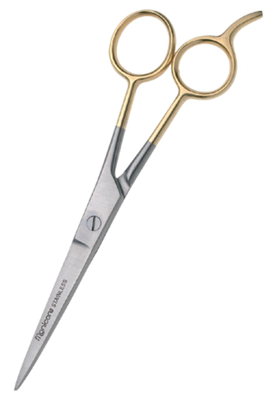 Manicare Hairdressing Scissors with extra large grip and 24k gold-plated handles for precision cutting and comfort.