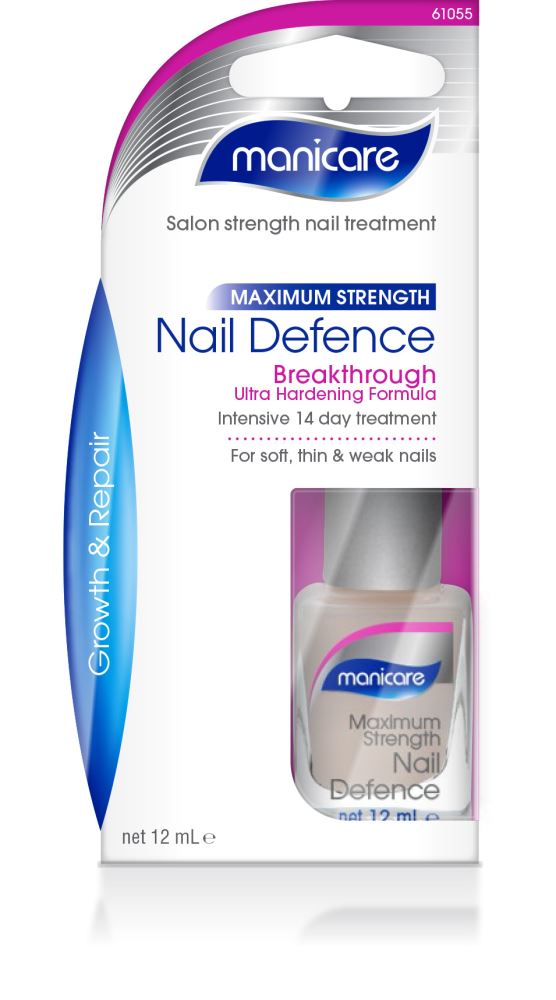 Manicare Maximum Strength Nail Defence: 14-day treatment for strengthening weak nails with a protective shine and base coat function.