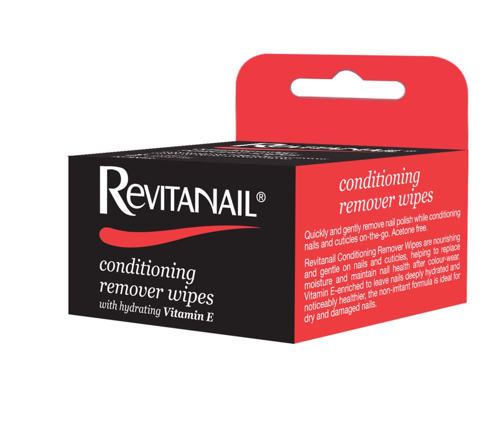 Revitanail Conditioning Remover Wipes for gentle nail polish removal while nourishing nails and cuticles. Perfect for on-the-go care.