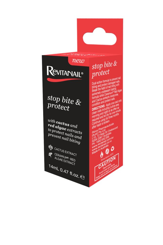 Revitanail Stop Bite & Protect: 14ml nail treatment deters biting with unpleasant taste, enriched with Ceramiane™ and Cactus extract.