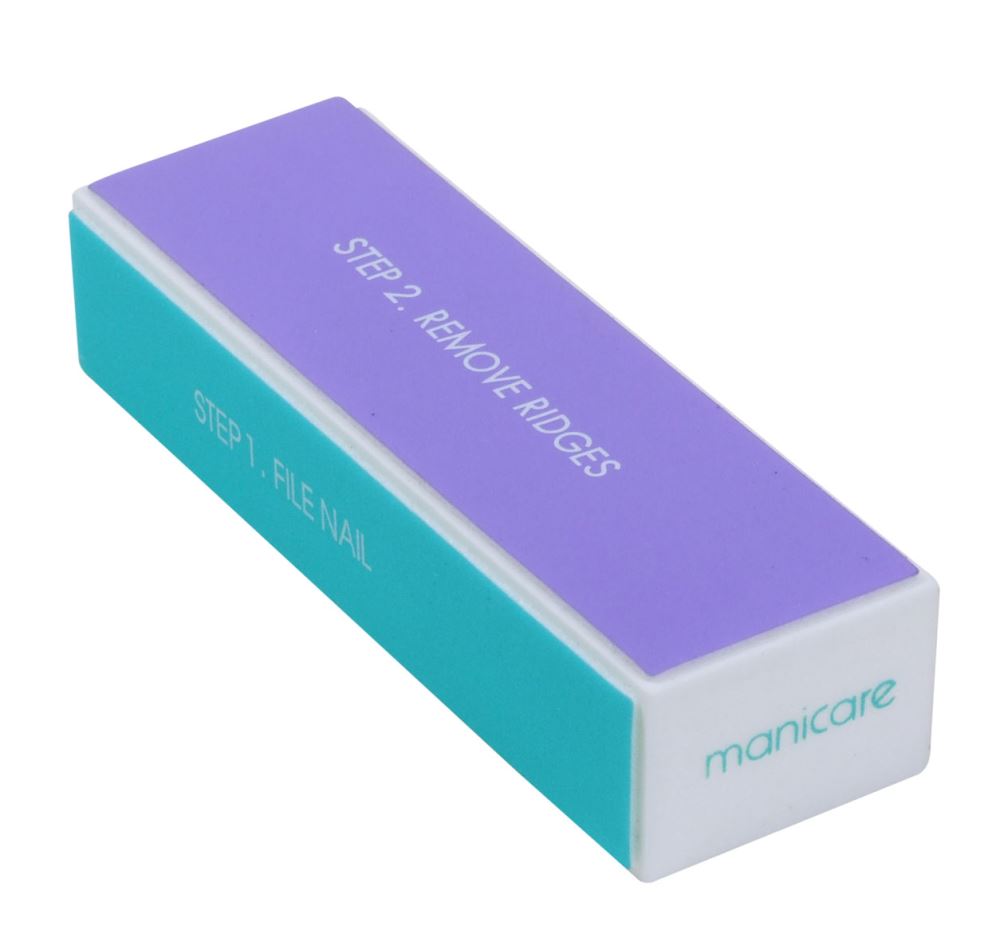 Manicare 4-Way Buffer for shaping, buffing, and shining natural nails in four easy steps, ideal for at-home manicures.