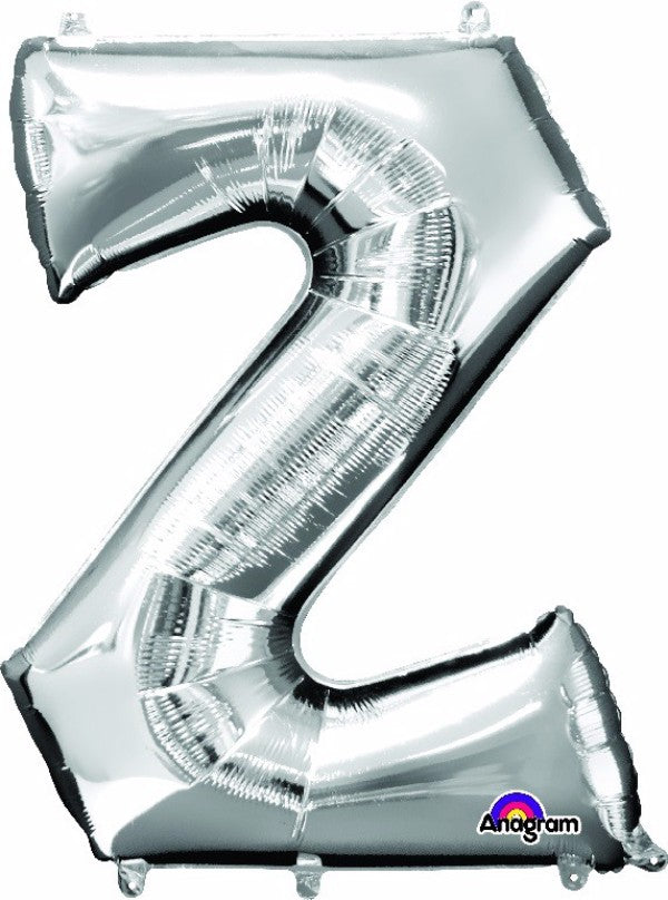 Letter Z Silver 83cm Helium Saver balloon, elegant design ideal for celebrations, self-sealing and versatile for air or helium.