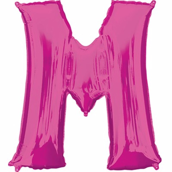 Large pink Letter M balloon (86cm) perfect for parties, baby showers, and celebrations with lasting float time.