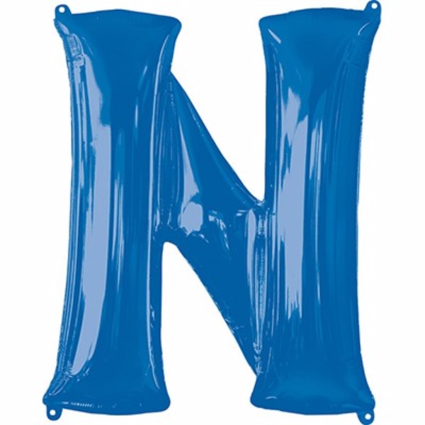 Blue 86cm Letter N helium balloon, self-sealing, perfect for celebrations and photo backdrops.