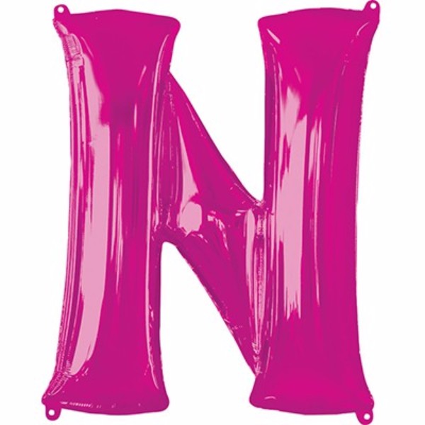 Bright pink Letter N balloon, 86cm, ideal for celebrations, self-sealing, helium or air filled, perfect for themed parties.