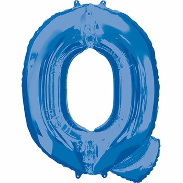 Vibrant 86cm blue Letter Q helium saver balloon, perfect for parties and celebrations, air or helium filled.