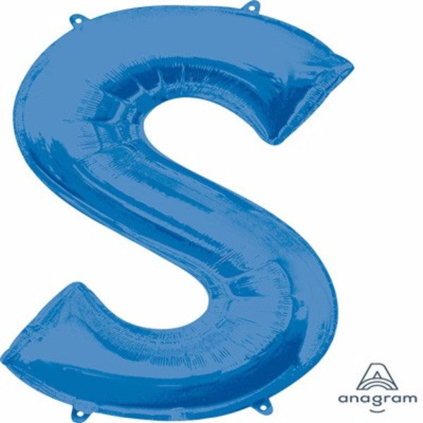 86cm Blue Letter S Helium Saver balloon, vibrant and festive, perfect for parties and celebrations.