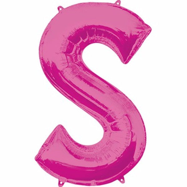 Large pink Letter S balloon, 86cm, self-sealing and versatile for helium or air, perfect for celebrations and decor.