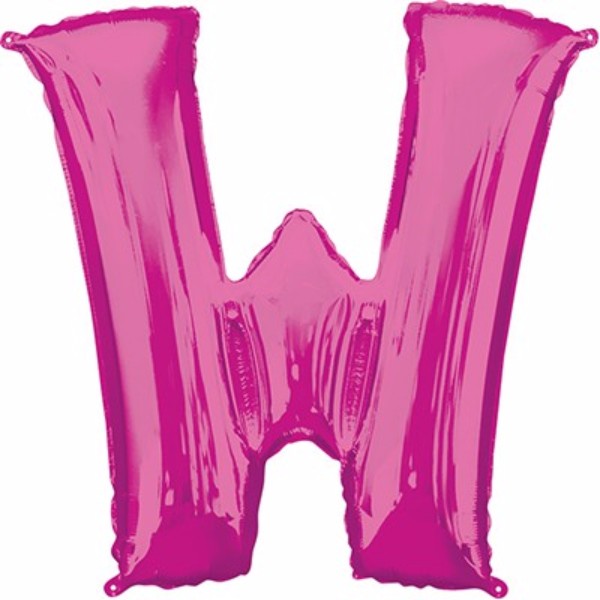 Pink Letter W balloon, 86cm, self-sealing, helium saver design for vibrant party decor and celebrations.