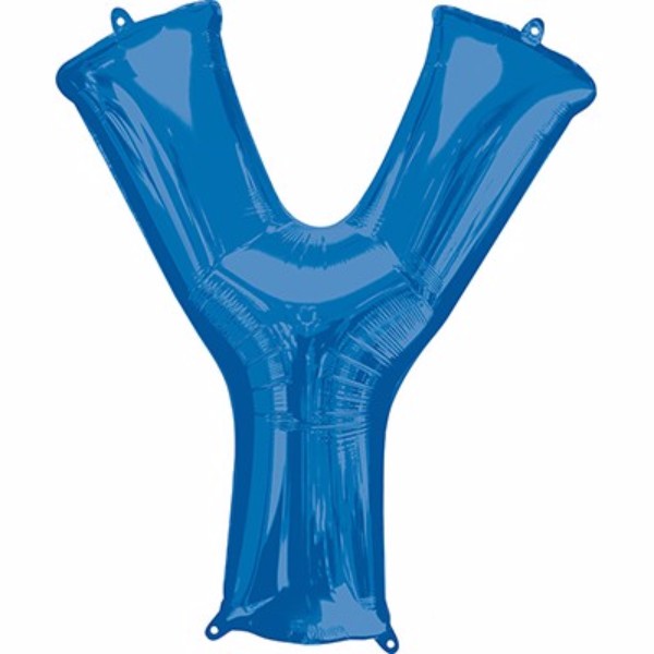 Large blue letter Y balloon, 86cm, self-sealing, ideal for events, floats longer with helium saver technology.