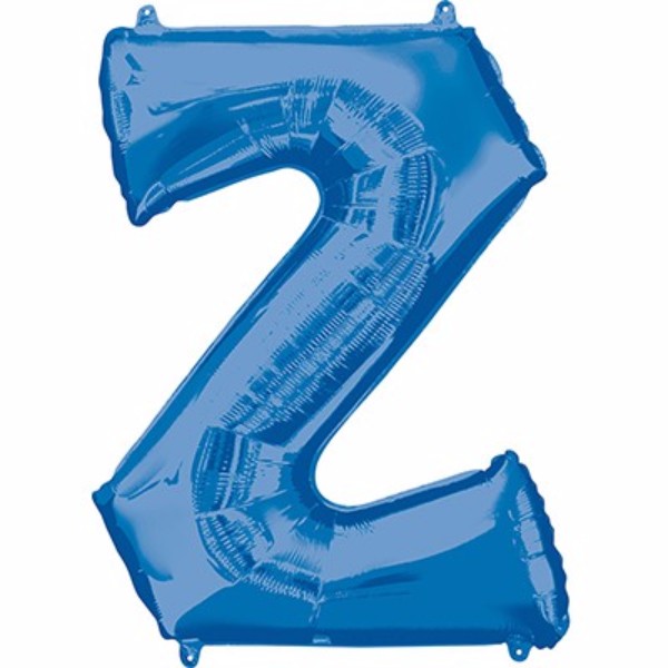Blue 86cm Letter Z balloon, versatile for air or helium, self-sealing, perfect for celebrations and events.