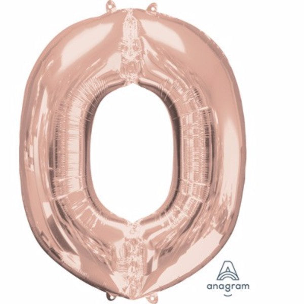 Large rose gold letter O balloon, 81cm, perfect for elegant celebrations and versatile in air or helium filling.