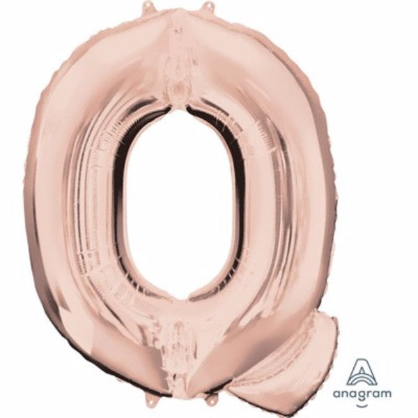 Letter Q Rose Gold balloon, 81cm, self-sealing, perfect for stylish celebrations and versatile decor.