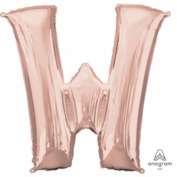 Letter W balloon in elegant rose gold, 81cm, self-sealing, perfect for celebrations and event decor.
