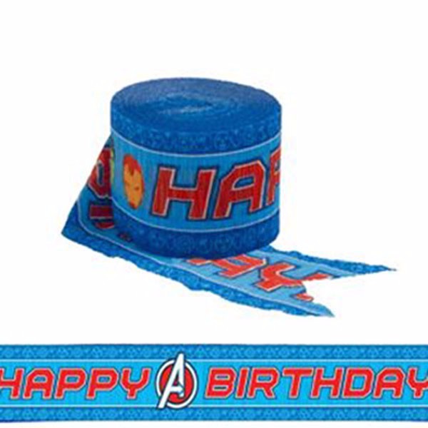 Avengers Crepe Streamer in vibrant colors, 4.7cm x 9m, perfect for superhero-themed birthday parties.