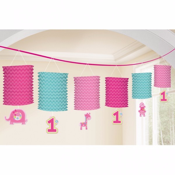 Whimsical One Wild Girl Lantern Garland for 1st birthday, 3.65m long, featuring charming designs for festive décor.