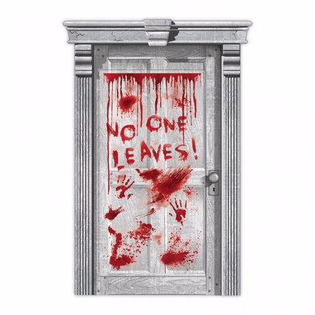 Chilling Halloween door cover featuring gruesome dripping blood and unsettling hands, perfect for spooky decorations.