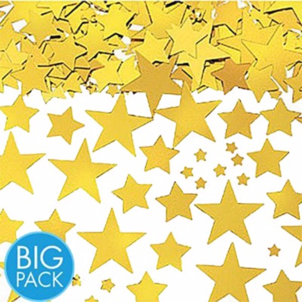 Value pack of shimmering gold star confetti in assorted sizes, perfect for adding sparkle to any celebration.