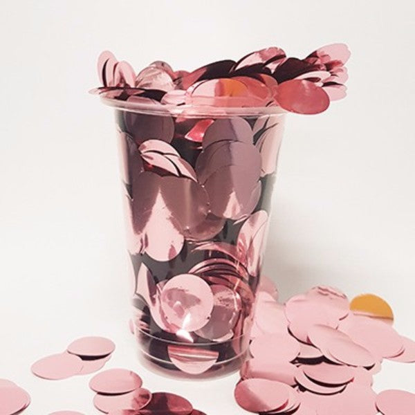 Light pink metallic confetti circles, 2cm each, perfect for adding sparkle to celebrations and events.