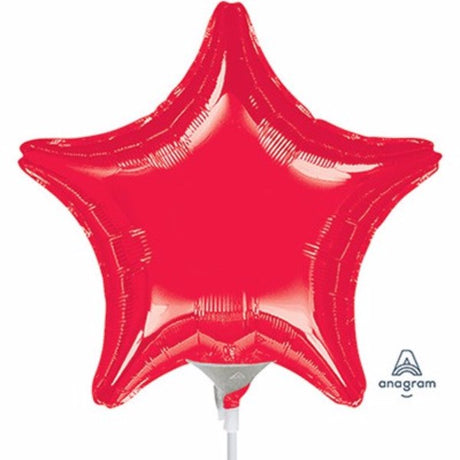 Vibrant 10cm star-shaped red foil balloon, perfect for festive celebrations and easy to inflate with secure saddle.