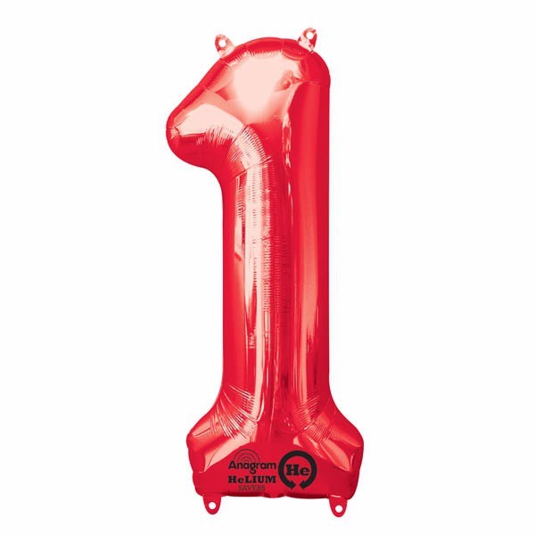 Vibrant 86cm red number one foil helium saver balloon, perfect for celebrations and long-lasting festive decor.