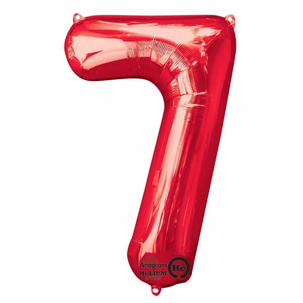 Bright red Shape Number Seven Helium Saver balloon, 86cm high, perfect for memorable celebrations and themed events.