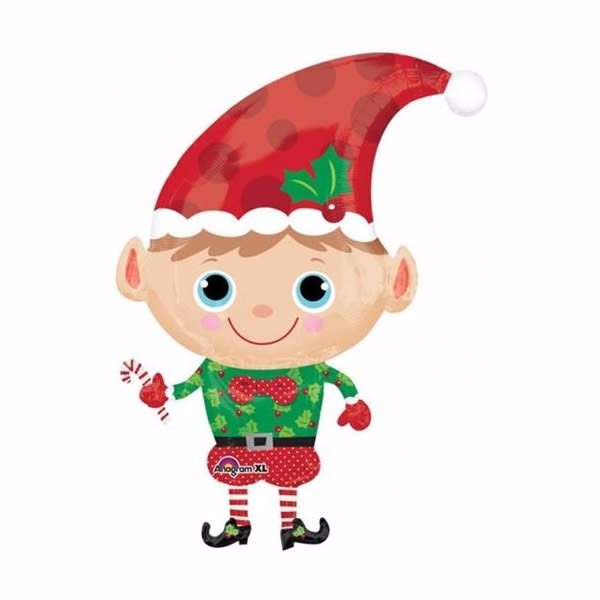 66cm x 91cm Christmas Elf foil balloon, self-sealing, perfect for festive decor and celebrations.