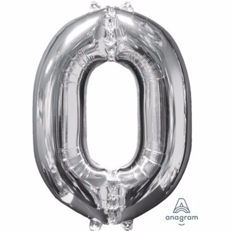 Silver 66cm mid-sized foil balloon, self-sealing, suitable for air or helium filling.