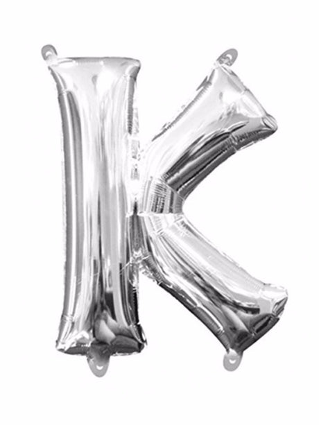 Shiny 40cm silver Letter K foil balloon, ideal for stylish party decorations and easy self-inflation.