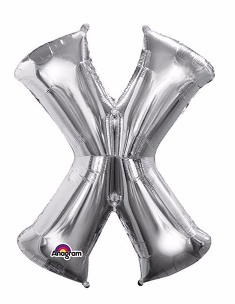 Silver Letter X Megaloon foil balloon, 40cm, self-sealing and air-filled, perfect for festive decorations and celebrations.