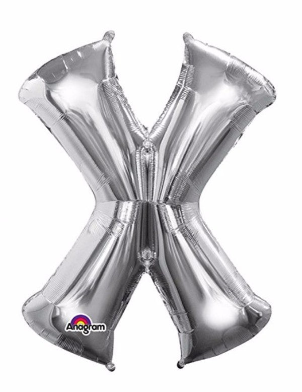 Silver Letter X Megaloon foil balloon, 40cm, self-sealing and air-filled, perfect for festive decorations and celebrations.