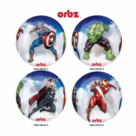 Vibrant Avengers Shape Orbz Balloon with unique 4-sided design, perfect for superhero-themed celebrations.