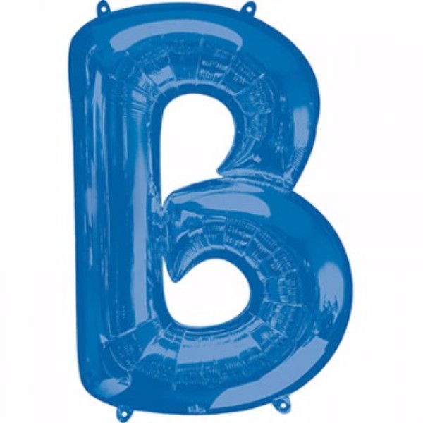 Blue 86cm Letter B helium saver balloon, perfect for celebrations and long-lasting float, self-sealing for easy use.