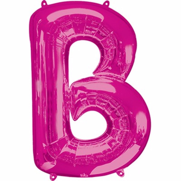 Pink Letter B balloon, 86cm, self-sealing, suitable for helium or air, perfect for celebrations and party decor.