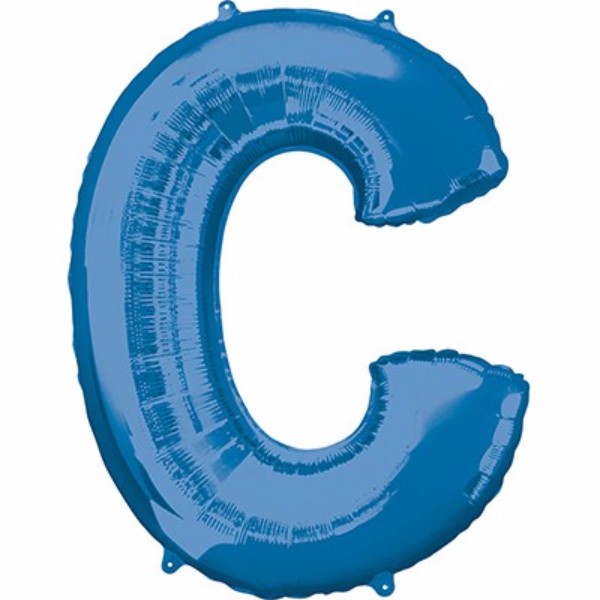 Vibrant blue 'C' balloon, 86cm, offers versatile decoration for events, self-sealing, helium saver for extended float time.