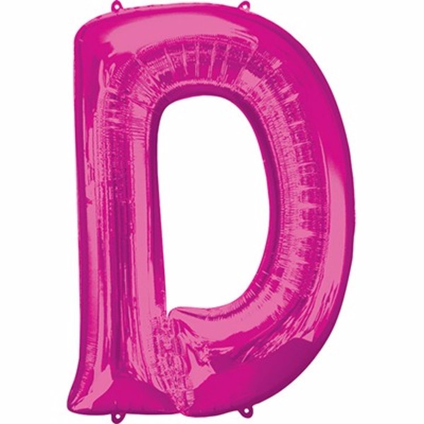 Large 86cm pink letter D balloon, self-sealing, perfect for celebrations and long-lasting helium inflation.