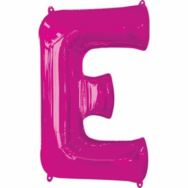 Pink 86cm Letter E helium-saving balloon, perfect for celebrations and easy to fill with air or helium.