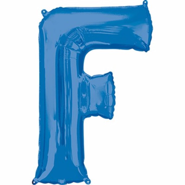 Vibrant 86cm blue Letter F balloon, perfect for celebrations, self-sealing and Helium Saver technology for longer float time.