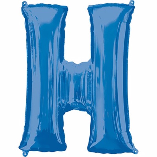 Vibrant oversized blue letter 'H' balloon, 86cm, perfect for parties, self-sealing, air or helium fill options.